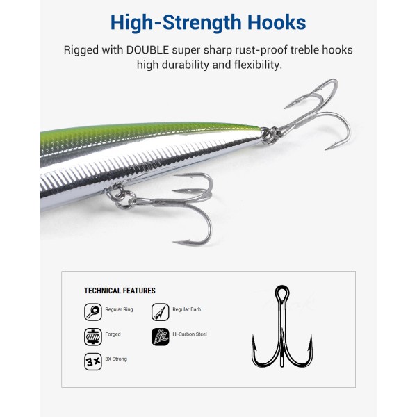 Noeby High Carbon Steel 3X Treble Hook,NOEBY