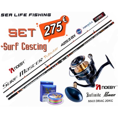 Προσφορά Σετ Surf Casting Καλάμι NOEBY Surf Master Tubular 4.25m C.W:100 - 250gr TORAY JAPAN CARBON Fuji Guides και Μηχανισμός NOEBY INFINITE POWER 8000 - 10000 Max Drag 20kg