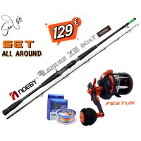 Σετ Ψαρέματος All Around Boat Καλάμι NOEBY Leisure X5 Boat  1,83m/2,13m C.W:80-300gr Max Drag 18kg και Μηχανισμός Oceanic Festus