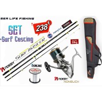 Προσφορά Σετ Surf Casting Καλάμι NOEBY Surf Master HYBRID 4.25m C.W:100 - 250gr TORAY JAPAN CARBON Fuji Guides και Μηχανισμός NOEBY  NONSUCH SURF 8000 - 10000 - 14000 Max Drag 30kg Και Δώρο Διπλή Θήκη Καλαμιών Surf Casting 1.65m