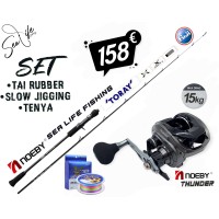 Σετ Ψαρέματος Slow Picth Jigging Tai Rubber Καλάμι Sea Life Fishing , NOEBY THUNDER 1.83m C.W 30 300gr Fuji Guides TORAY Japan Carbon και Μηχανισμός NOEBY Leisure THUNDER Max Drag 15kg